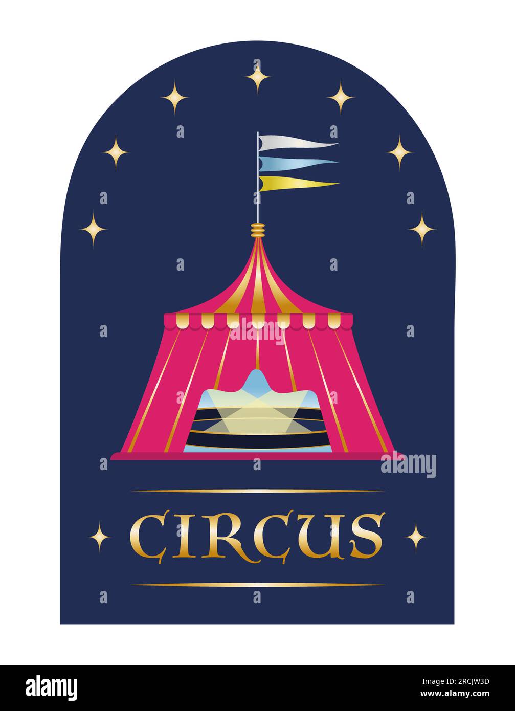 Circus tent Design element Red and golden striped circus tent with flag