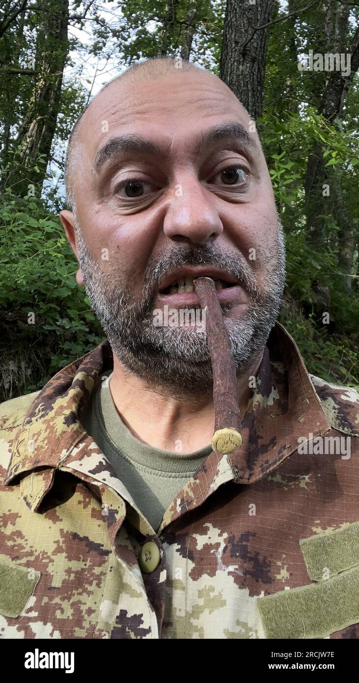 The mad soldier selfies Stock Photo