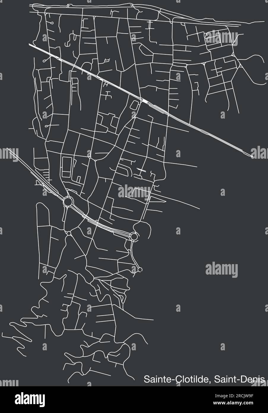 Street roads map of the SAINTECLOTILDE QUARTER, SAINTDENIS (LA