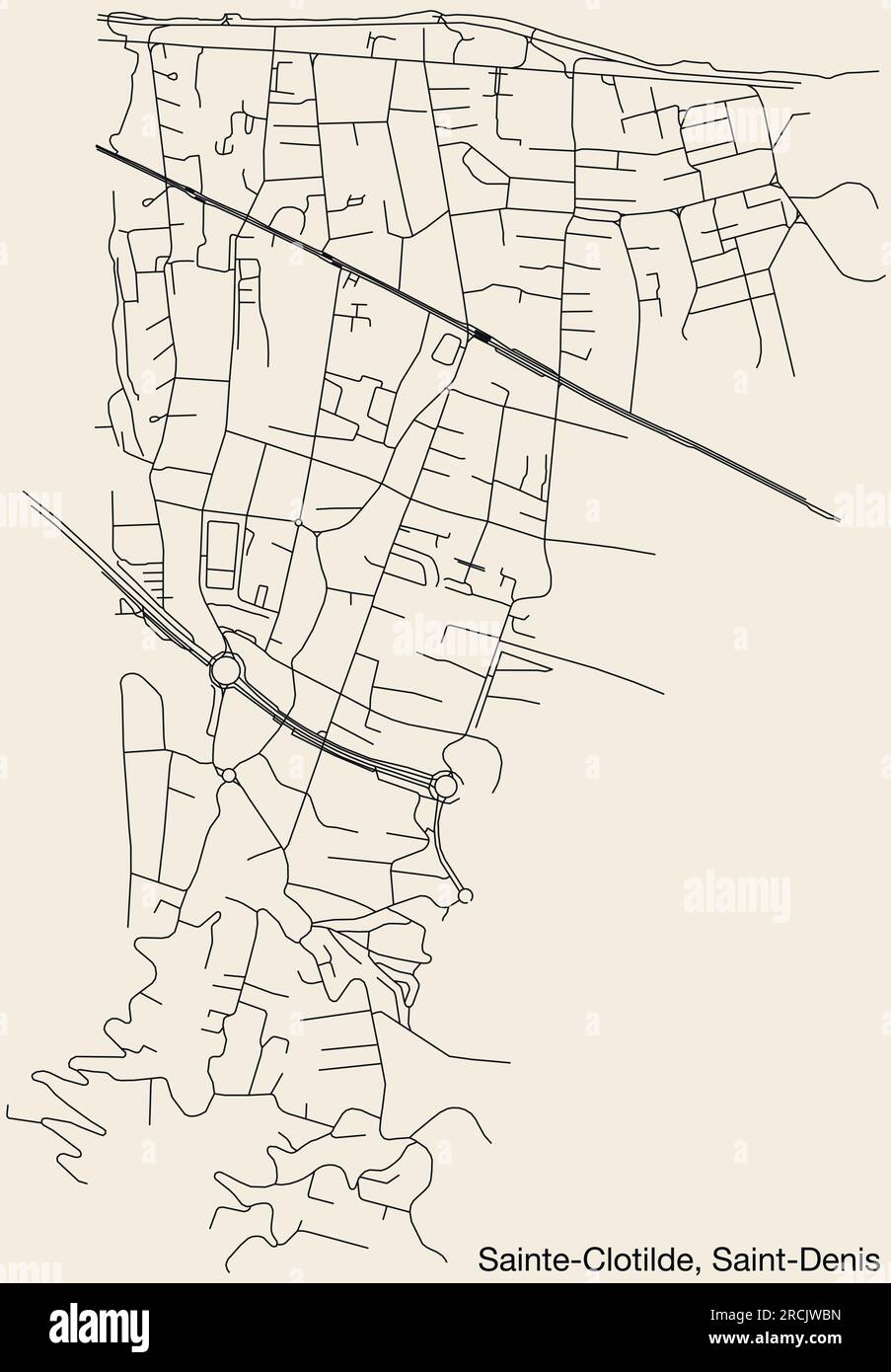 Street roads map of the SAINTECLOTILDE QUARTER, SAINTDENIS (LA