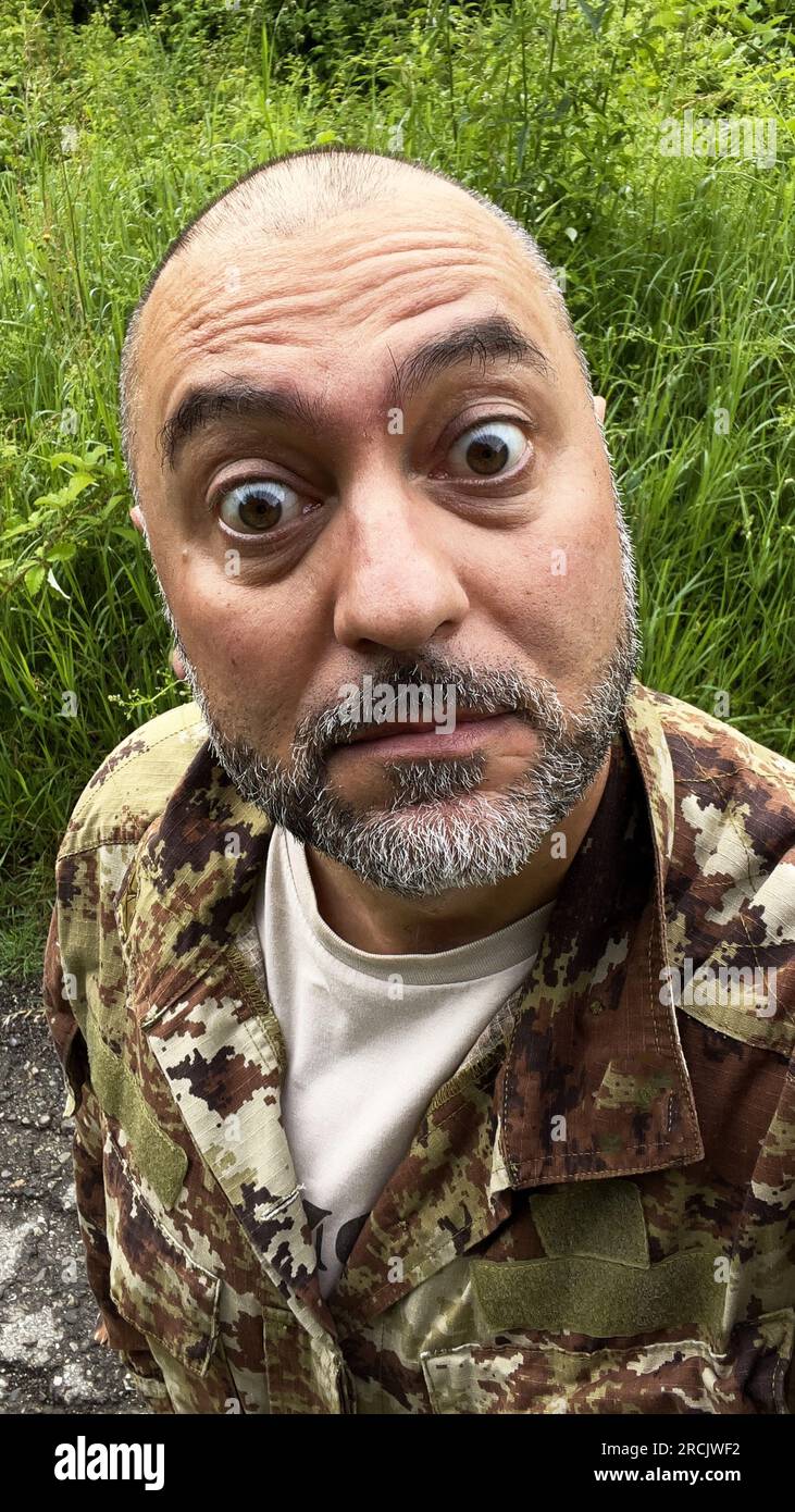 The mad soldier selfies Stock Photo
