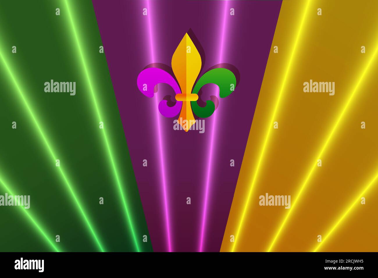 Mardi Gras Carnival banner template Fleur De Lis on bright colorful curtain background Copy space Vector illustration Stock Vector