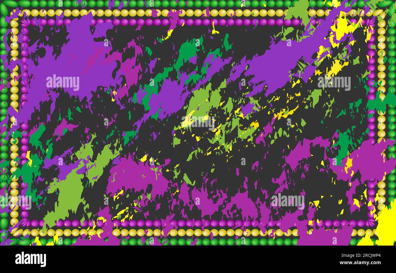 Mardi Gras carnival art abstract background Bright colorful oil paint Mardi Gras color beads frame  Horizontal or vertical vector illustration Stock Vector
