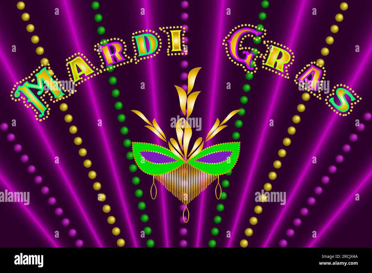 Mardi Gras carnival banner Bright colorful background Mardi Gras mask with feathers and gold beads Vector illustration Stock Vector