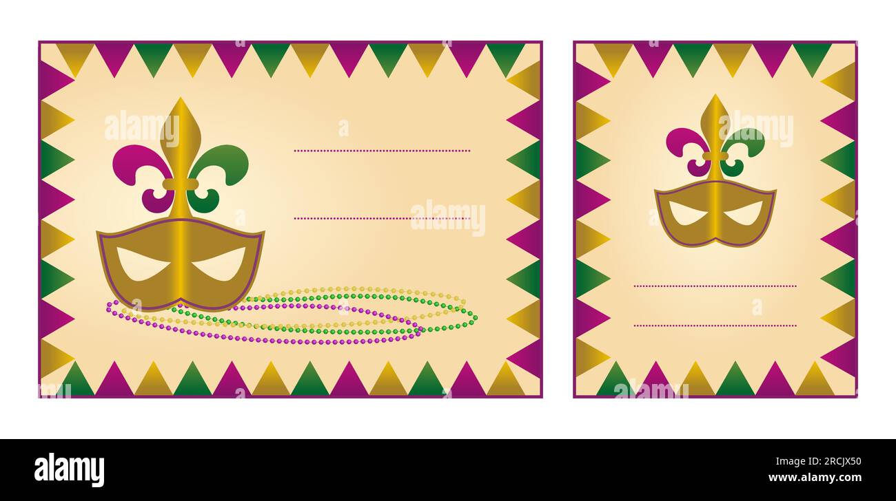 Mardi Gras carnival party invite templates Masquerade mask Copy space Holidays invitation collection Postcard design set Vector illustration Isolated Stock Vector
