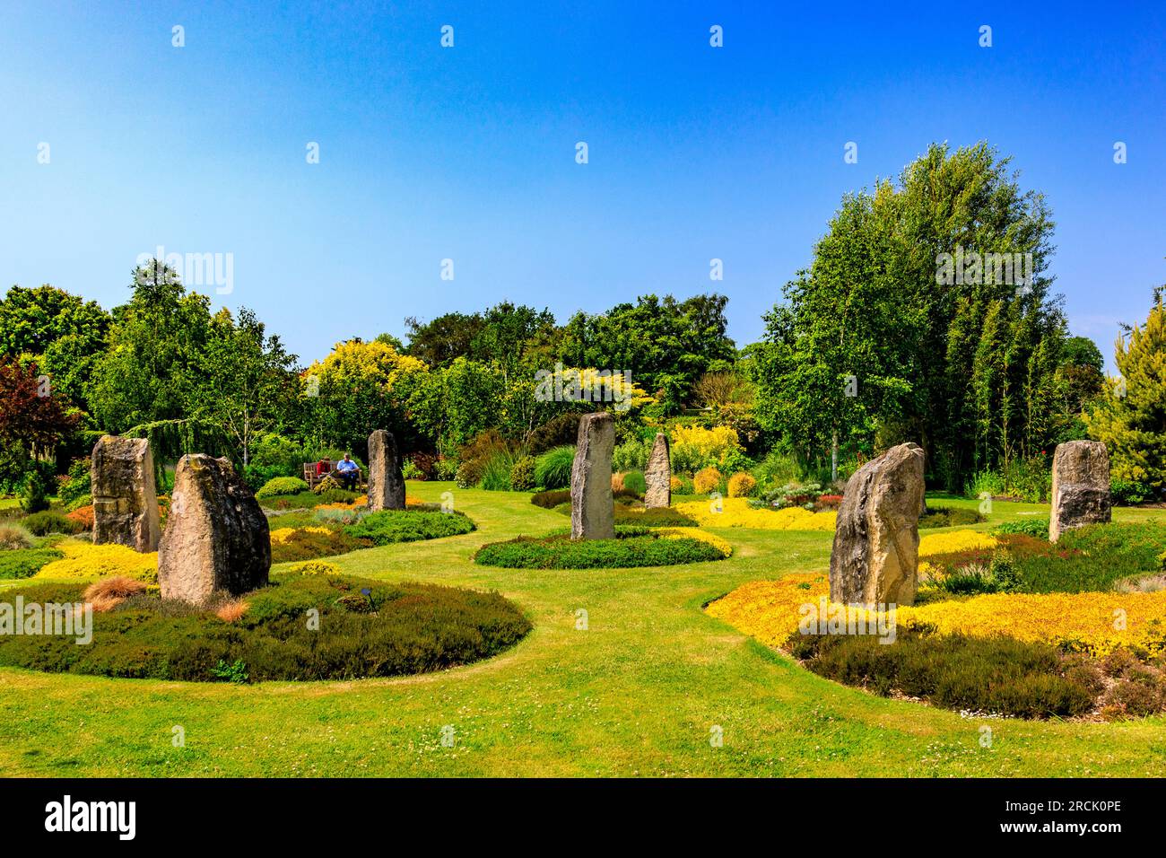 The Holme Henge with its Purbeck stone monoliths and colourful heathers