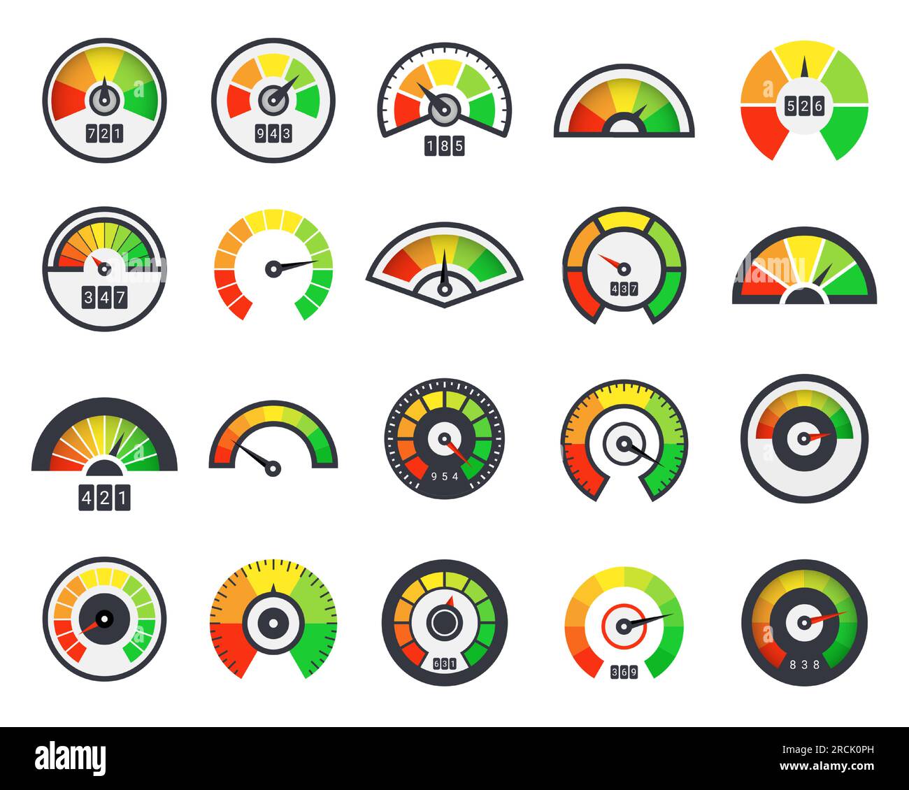 Speedometers set. Gauge, barometer and tachometer. Speed or fuel