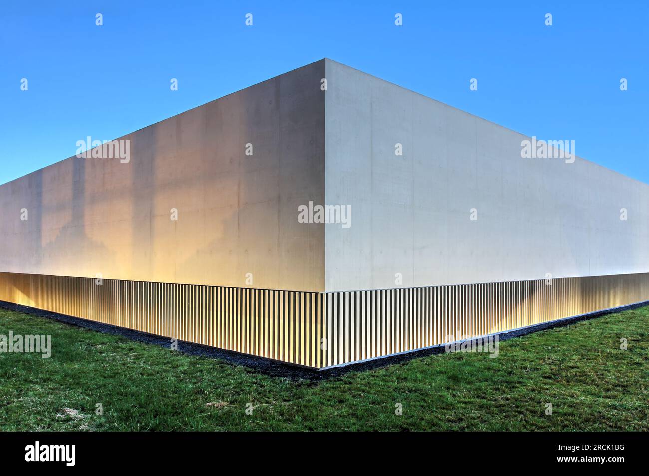 Architctural detail of mudac and Photo Elyseé building on Platforme 10 in Lausanne, Switzerland featuring one of the back corners of the building in b Stock Photo