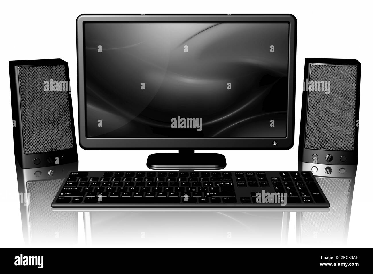 Pc. Computer. Desktop isolated on white background suitable for inserting text and images into the screen. Stock Photo