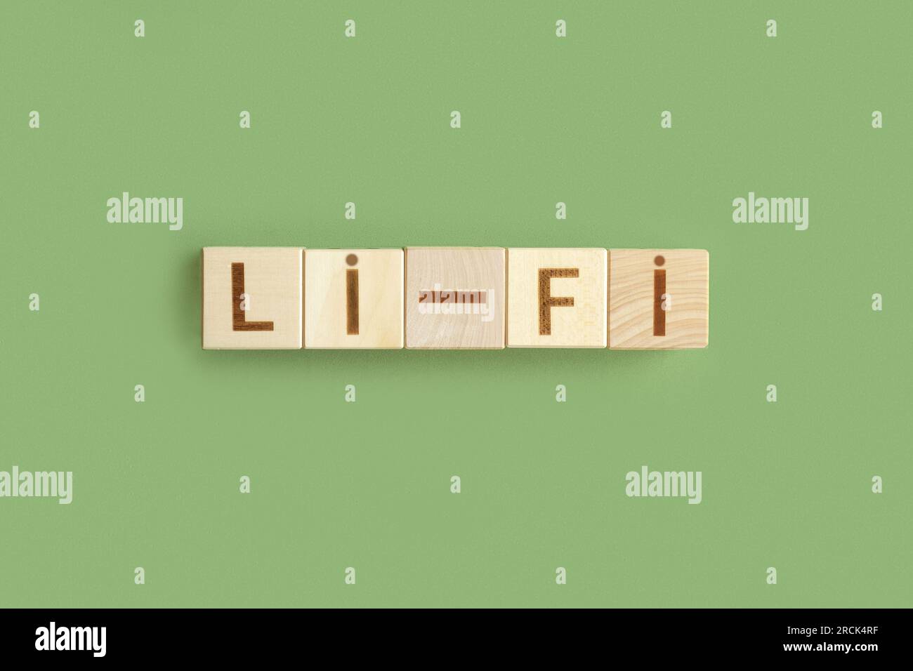 Acronym li fi for Light-Fidelity concept represented by wooden letter tiles. Emitting data. Li-Fi wireless communication. W-Lan technology, internet a Stock Photo