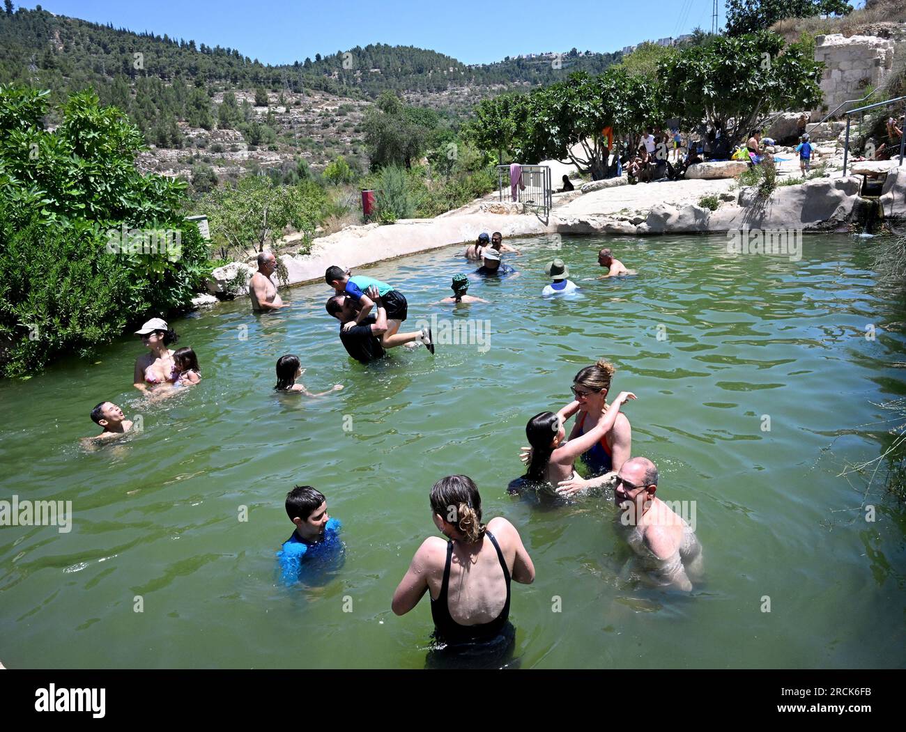 Haniya Spring, West Bank. 15th July, 2023. Israelis cool off in a pool ...