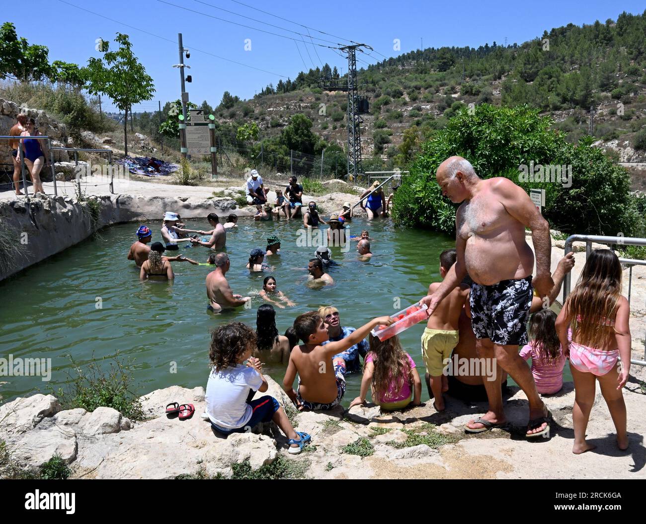 Haniya Spring, West Bank. 15th July, 2023. Israelis cool off in a pool ...