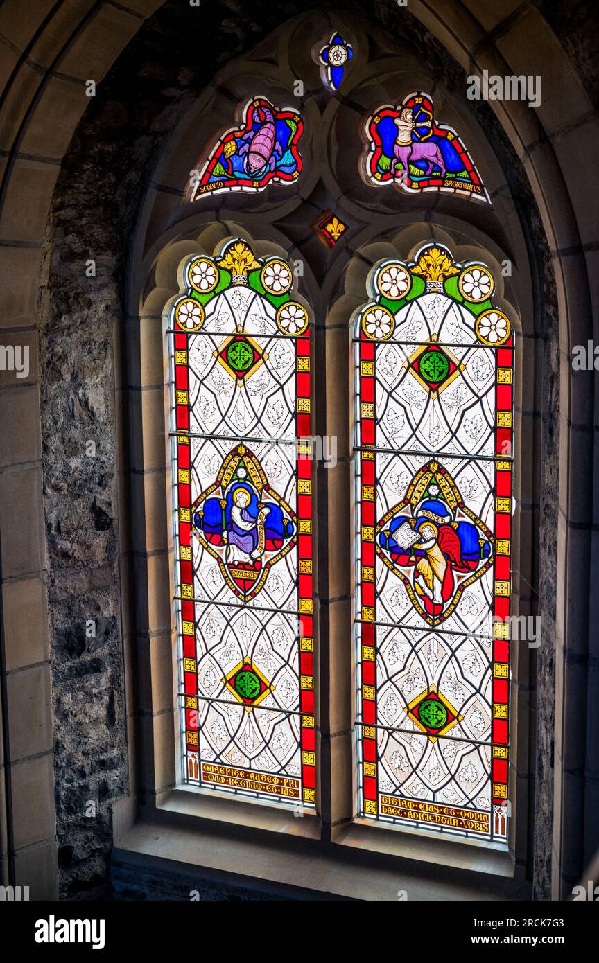Stained Glass Window Inside Swords Castle, Swords, Dublin, Republic of Ireland Stock Photo