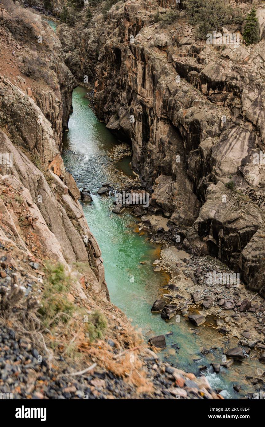 The beautiful blue-green Animas River in Colorado, USA, between Durango and Silverton Stock Photo