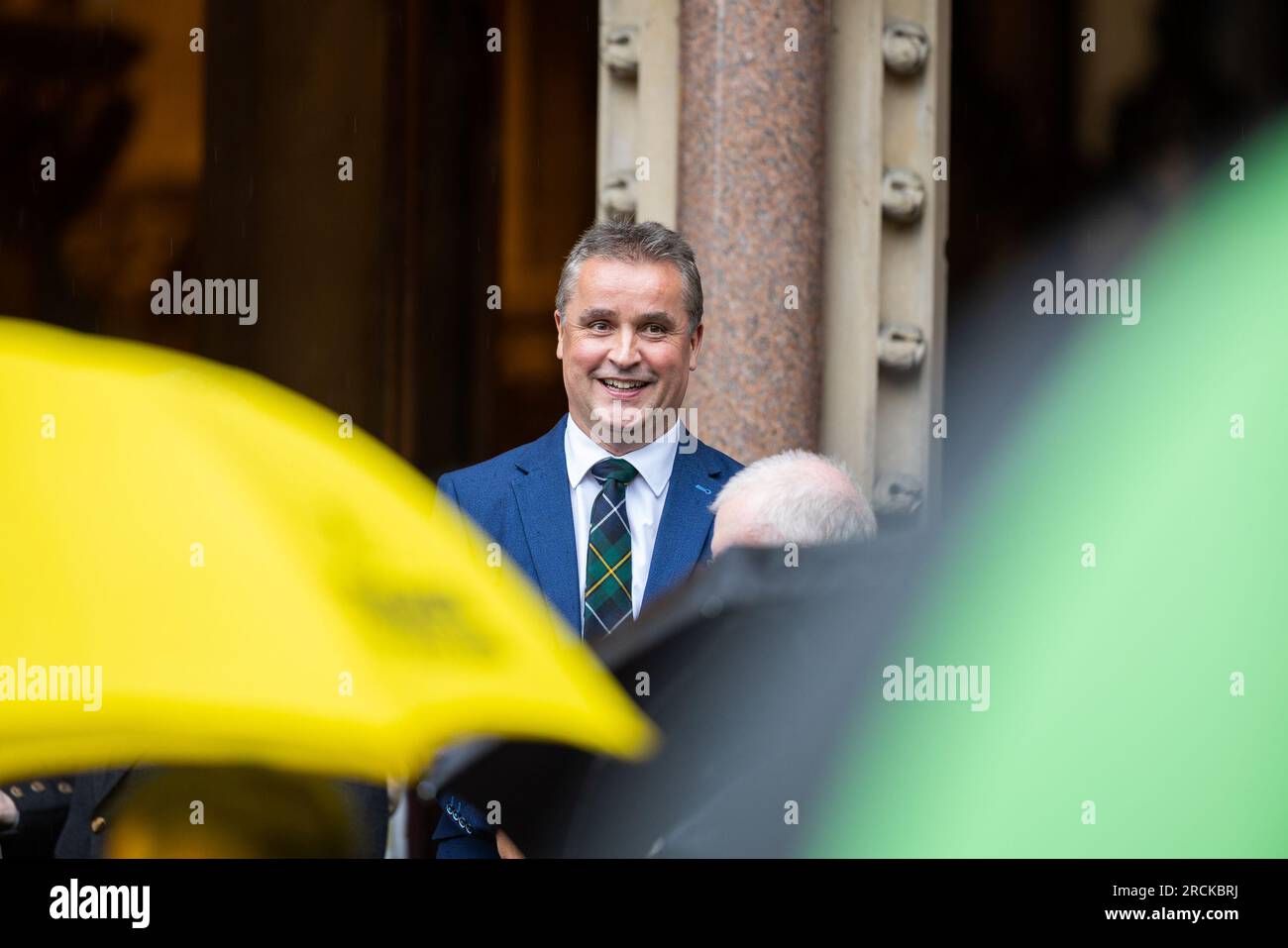 MP, Angus MacNeil leaves following a memorial service at Inverness Cathedral, in Scotland, for the former SNP MP, MEP and MSP, Winnie Ewing, who died in June. Picture date: Saturday July 15, 2023. Stock Photo