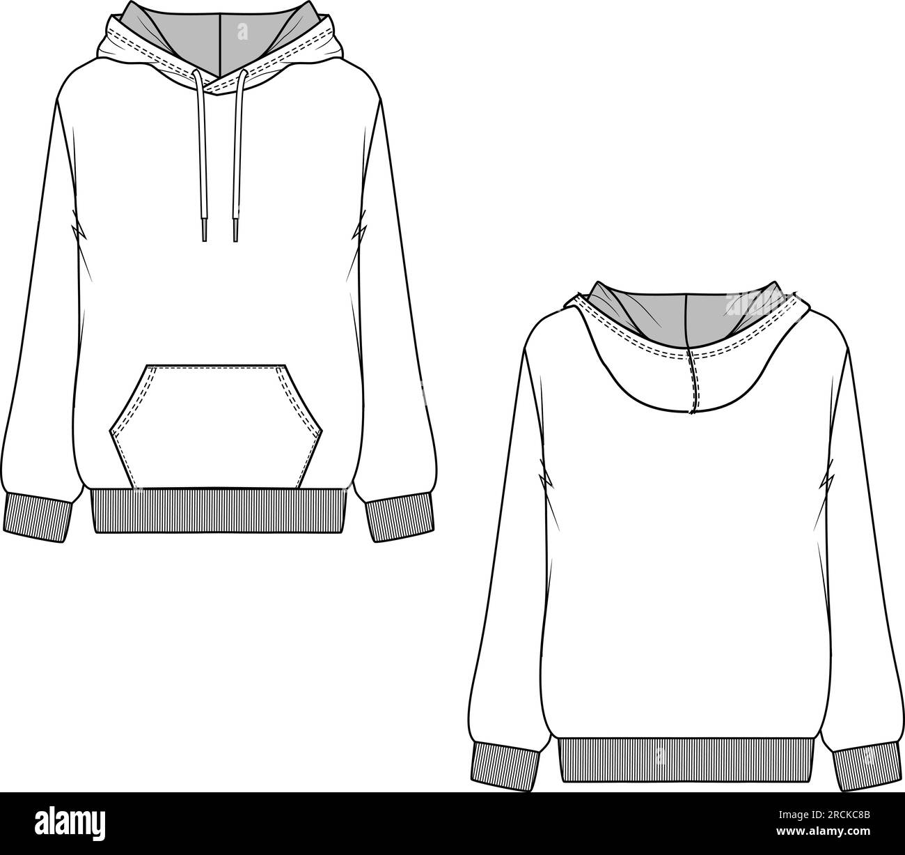 Casual fashion Hoodie Technical flat sketch drawing vector Stock Vector ...