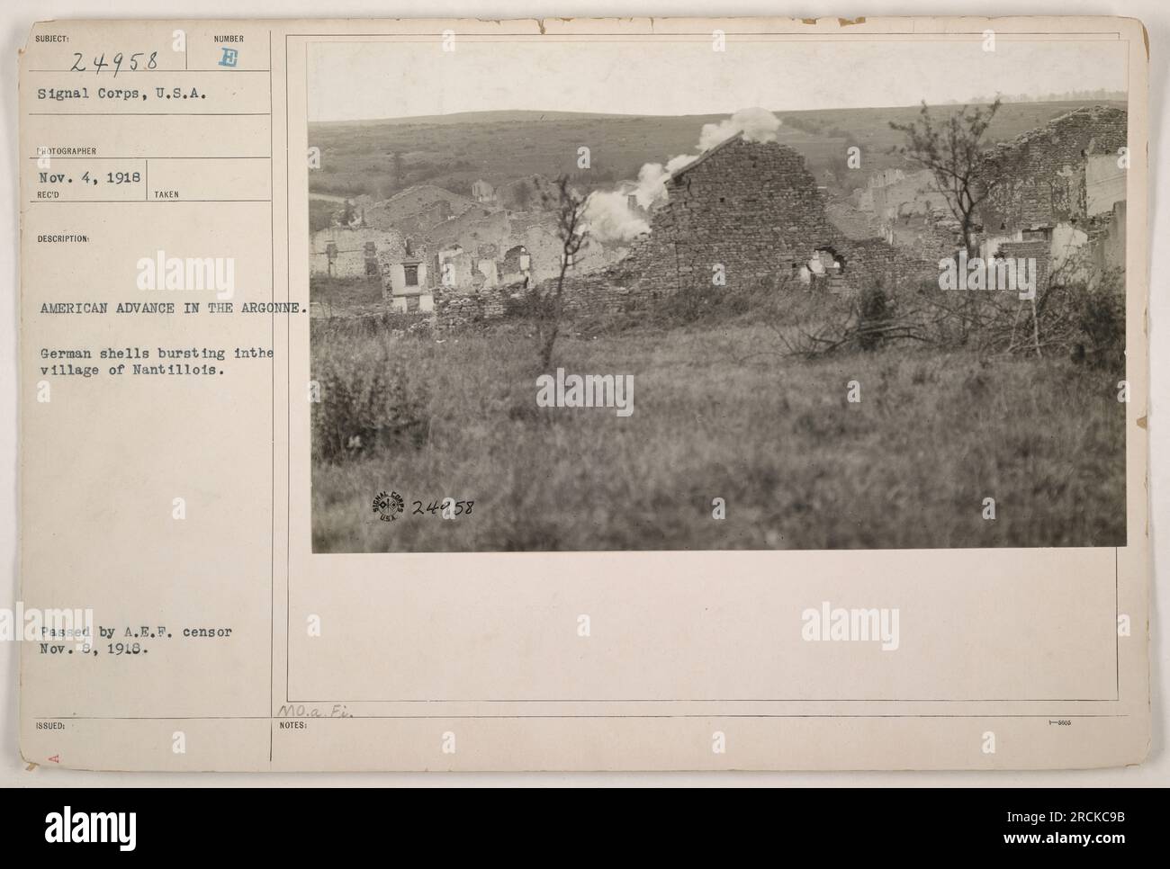 German shells exploding over the village of Nantillo during the