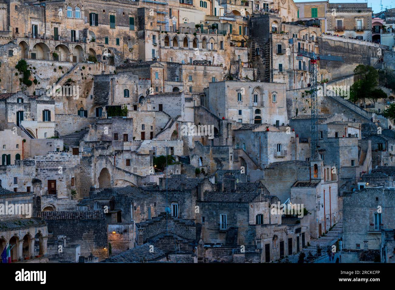 The medieval town of Matera in the Italian region of Basilicata. It is known for the Sassy, caves excavated on the sides of the hill. Stock Photo