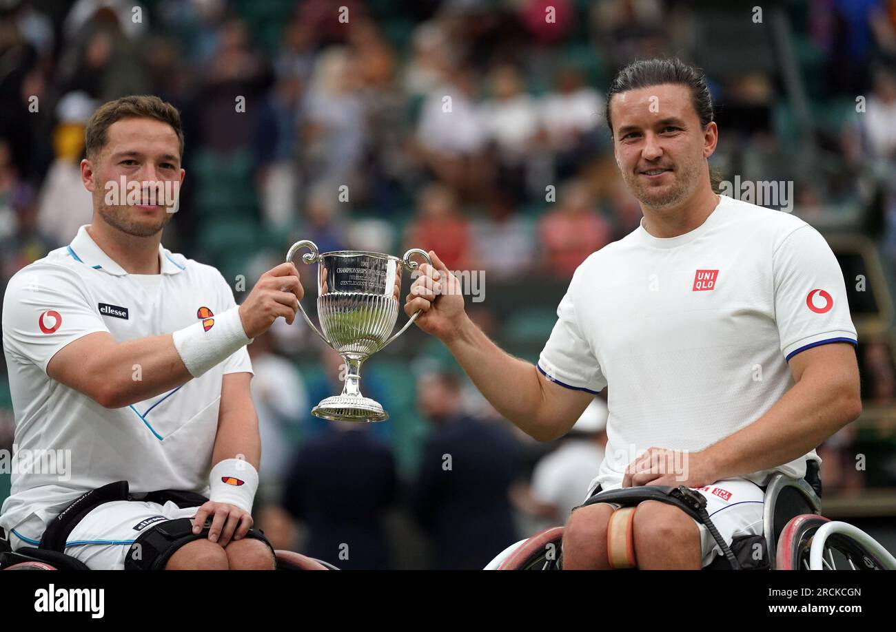Alfie Hewett and Gordon Reid celebrate with the trophy following their ...