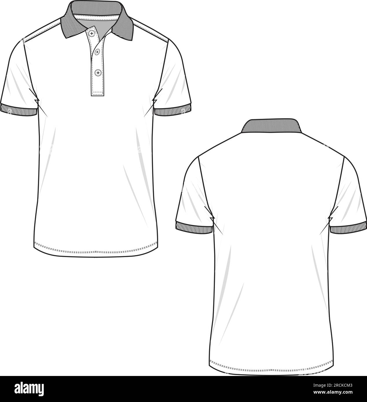 Casual polo t shirt short sleeve technical flat sketch design vector template Stock Vector