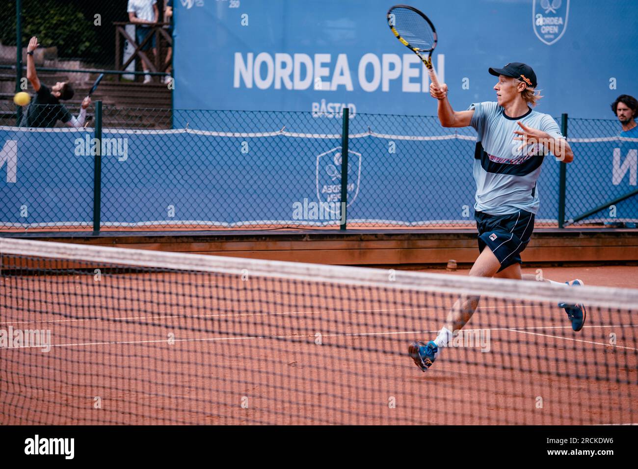 Båstad, Sweden. Båstad, Sweden. 07 15 2023. Leo Borg first training day for the Nordea Open. Daniel Bengtsson / Alamy News Stock Photo