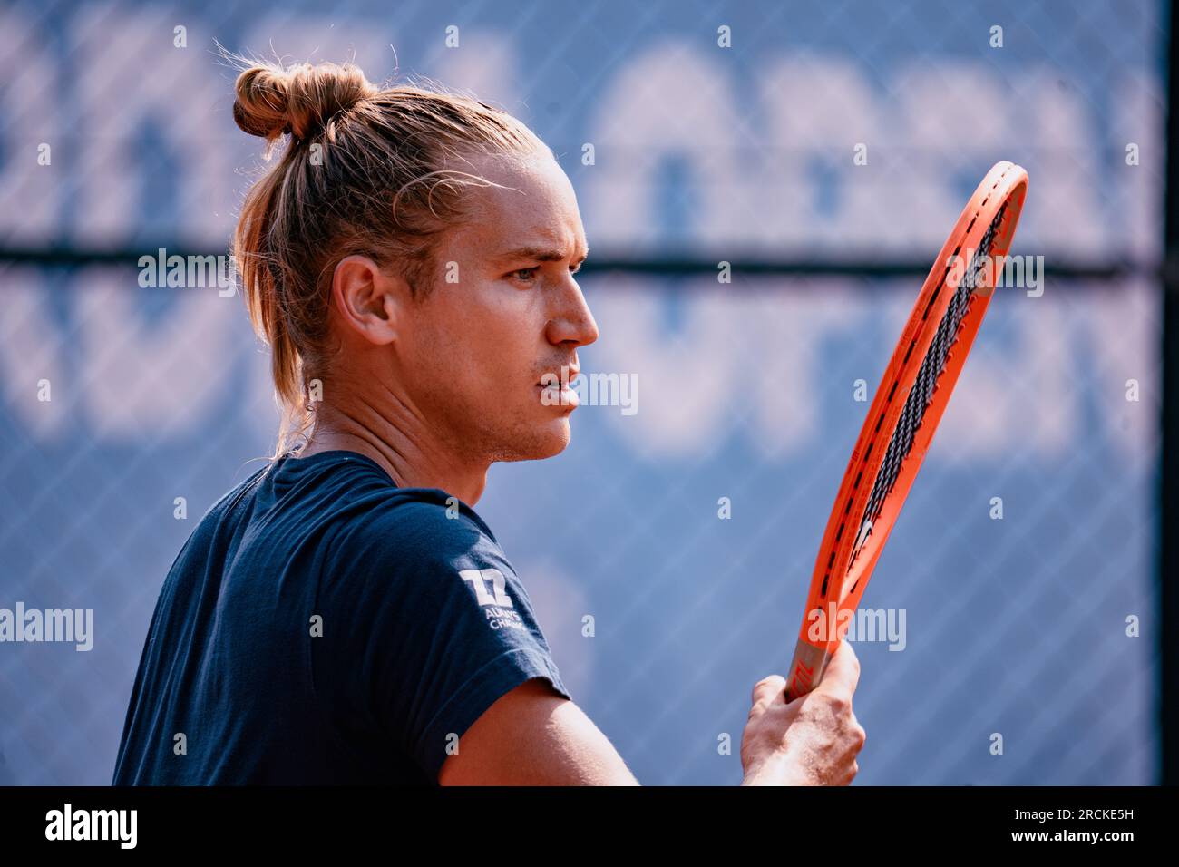 Båstad, Sweden. 07 15 2023. Rafael Matos Nordea Open 2023 first training day. Daniel Bengtsson / Alamy News Stock Photo