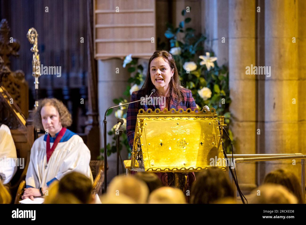 MSP Kate Forbes, gives a reading during a memorial service at Inverness Cathedral, in Scotland, for the former SNP MP, MEP and MSP, Winnie Ewing, who died in June. Picture date: Saturday July 15, 2023. Stock Photo