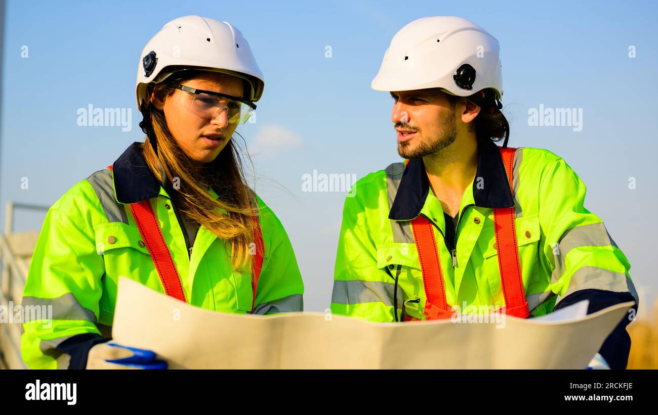 Project Outside Work Engineer working with confident. Worker outdoor working. Mega project ...