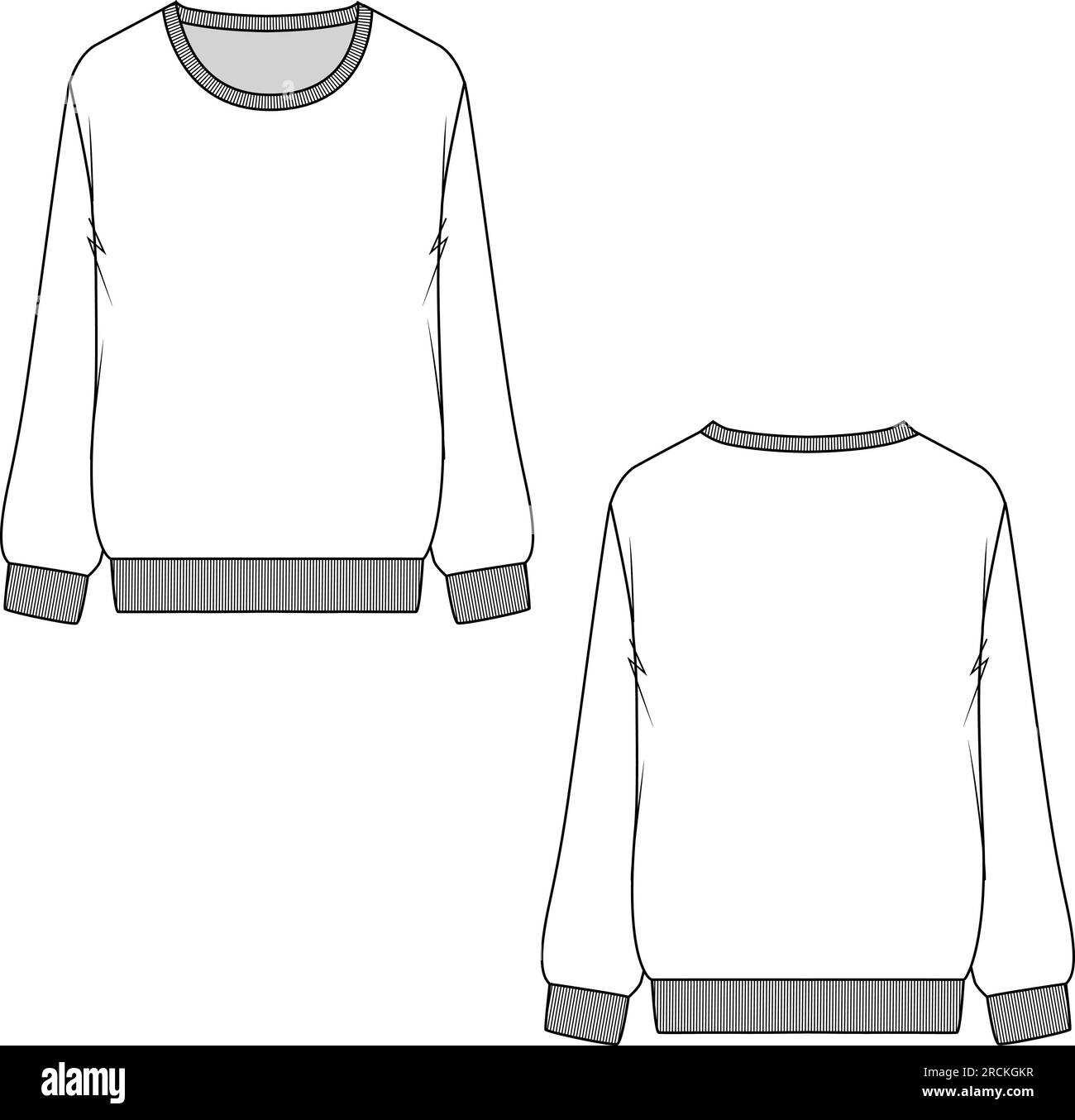 Fashion Crew neck Raglan sleeve sweatshirt technical flat sketch drawing template vector Stock Vector