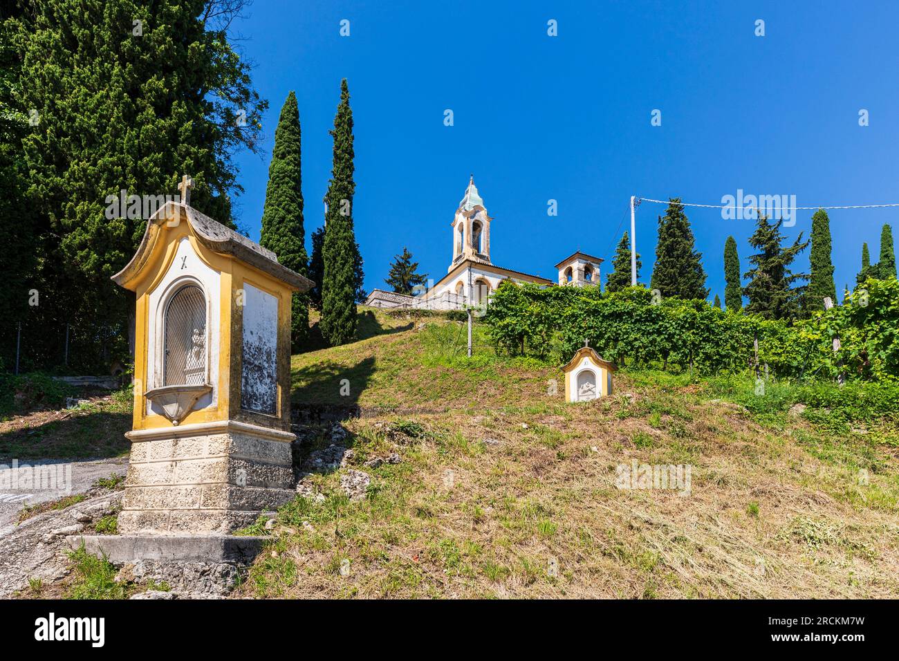 Italy Veneto Vidor - The Path to the War Memorial Monument and Chapel of Our Lady of Sorrow - Way of the Cross Stock Photo