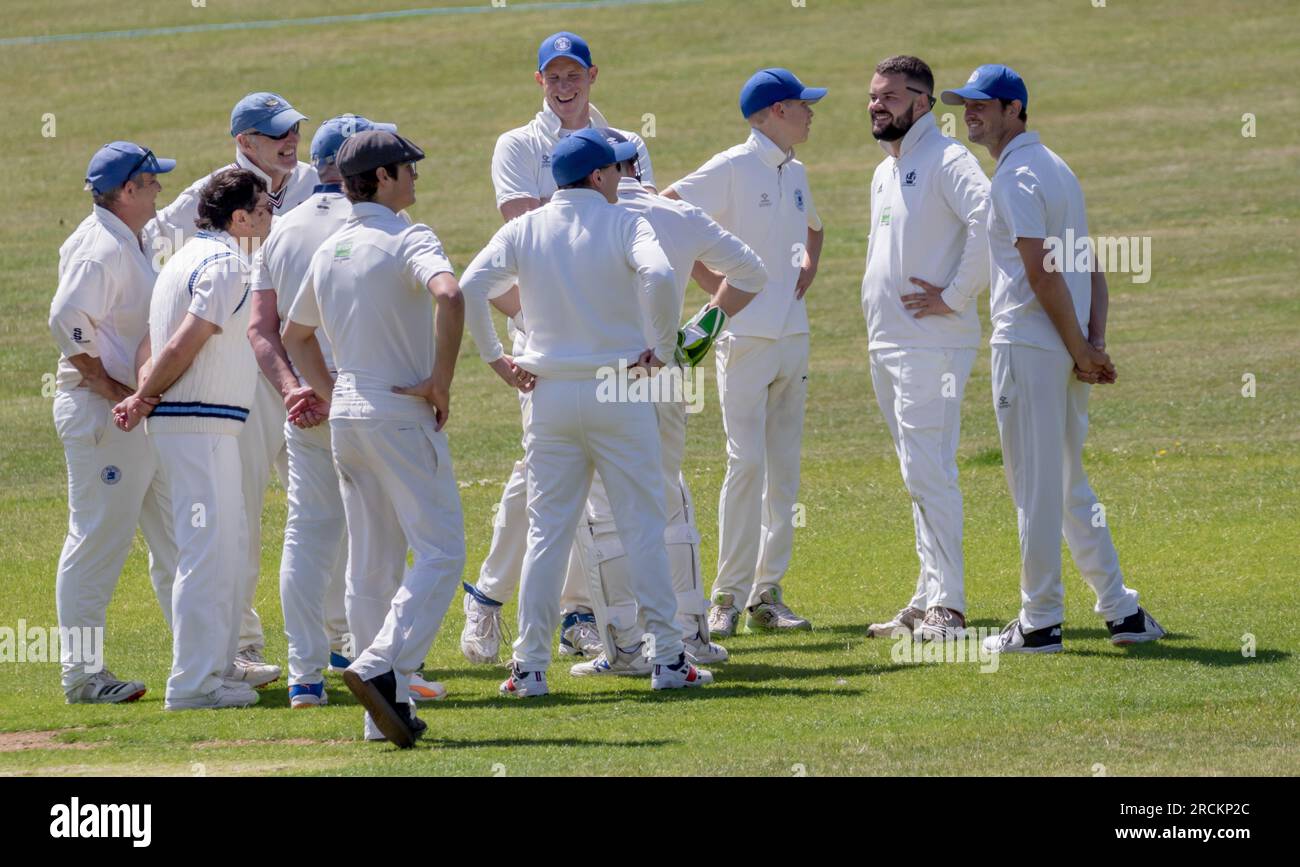 East Dean and Friston v Seaford. Cricket match on Saturday afternoon in Sussex. Stock Photo