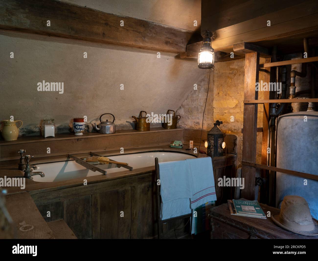 Snowshill Manor, Snowshill, Cotswolds, Gloucestershire, England, UK - interior view of bathroom. Stock Photo