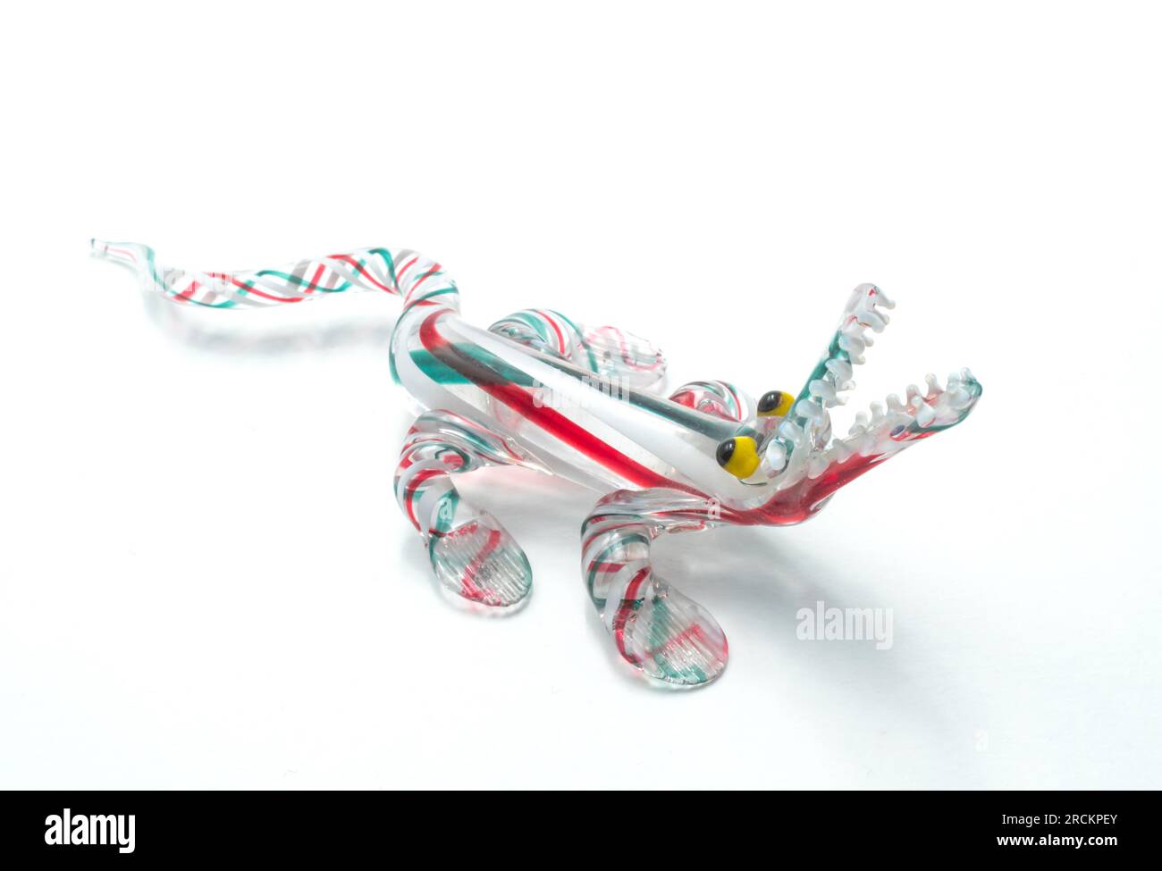Colourful Handmade Lampworked Glass Crocodile by Frank Hill Whitefriars c. 1940s Lampwork Frigger Stock Photo