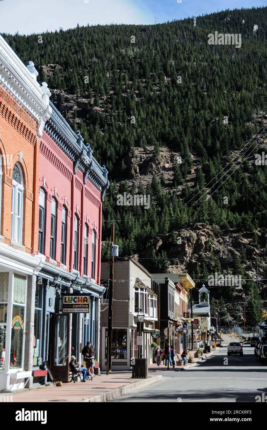 Downtown Georgetown, Colorado, streetview of historic silver rush buildings Stock Photo