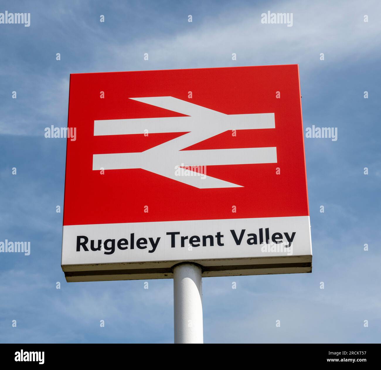 British Rail Rugeley Trent Valley railway station sign, Rugeley, Staffordshire, England, UK. Stock Photo