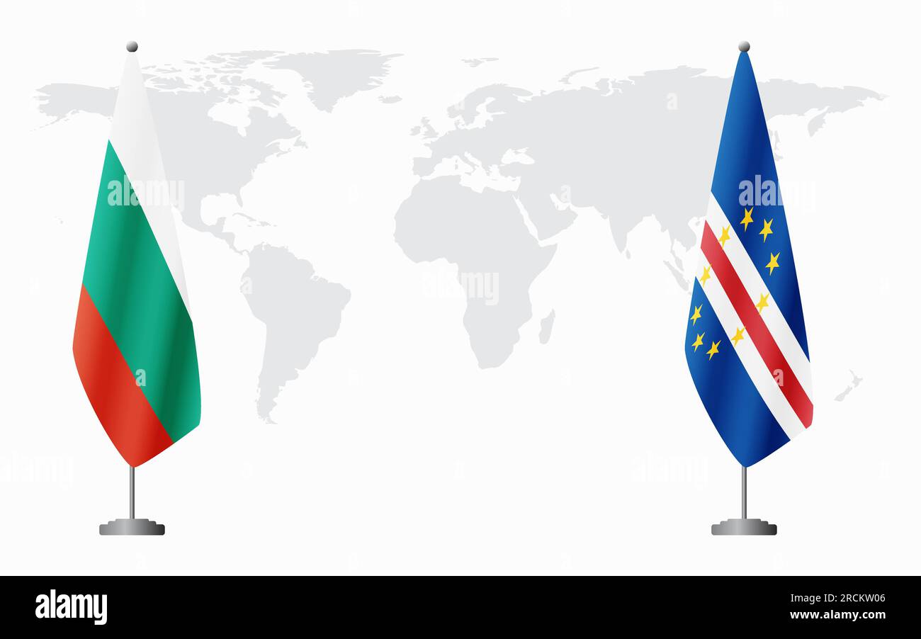 Bulgaria and Cape Verde flags for official meeting against background of world map. Stock Vector
