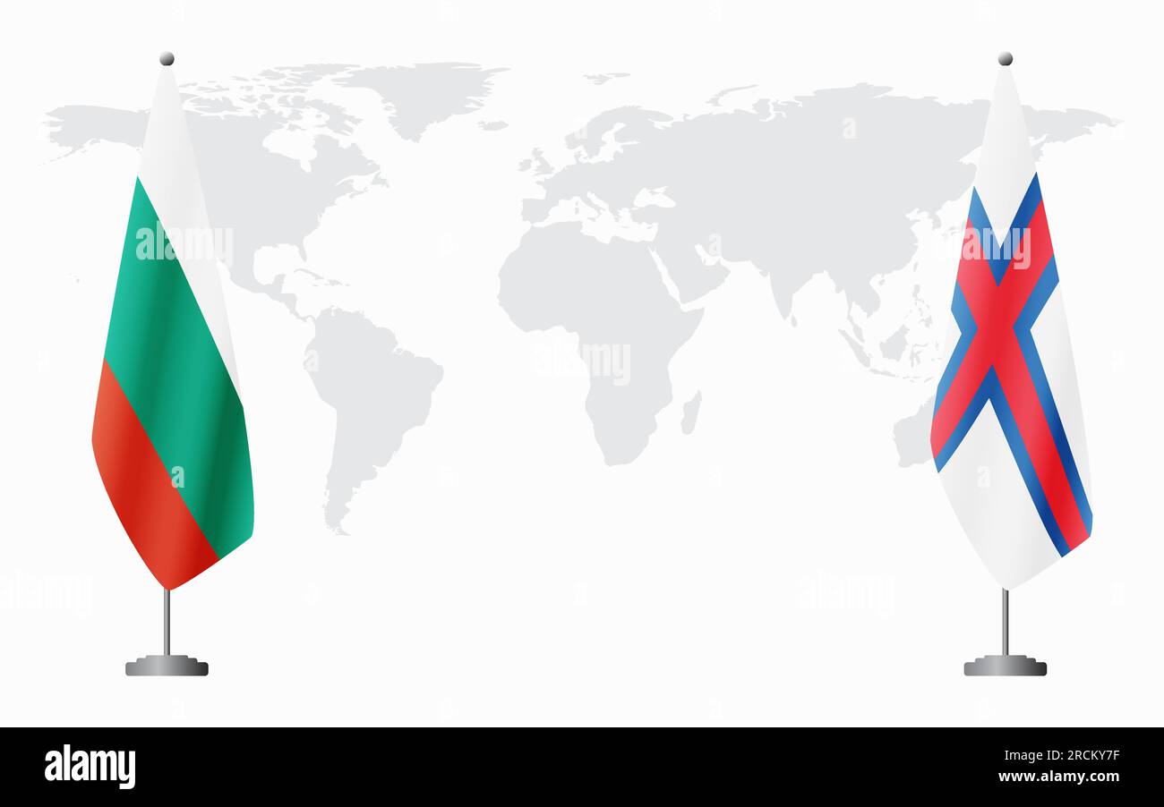 Bulgaria and Faroe Islands flags for official meeting against background of world map. Stock Vector