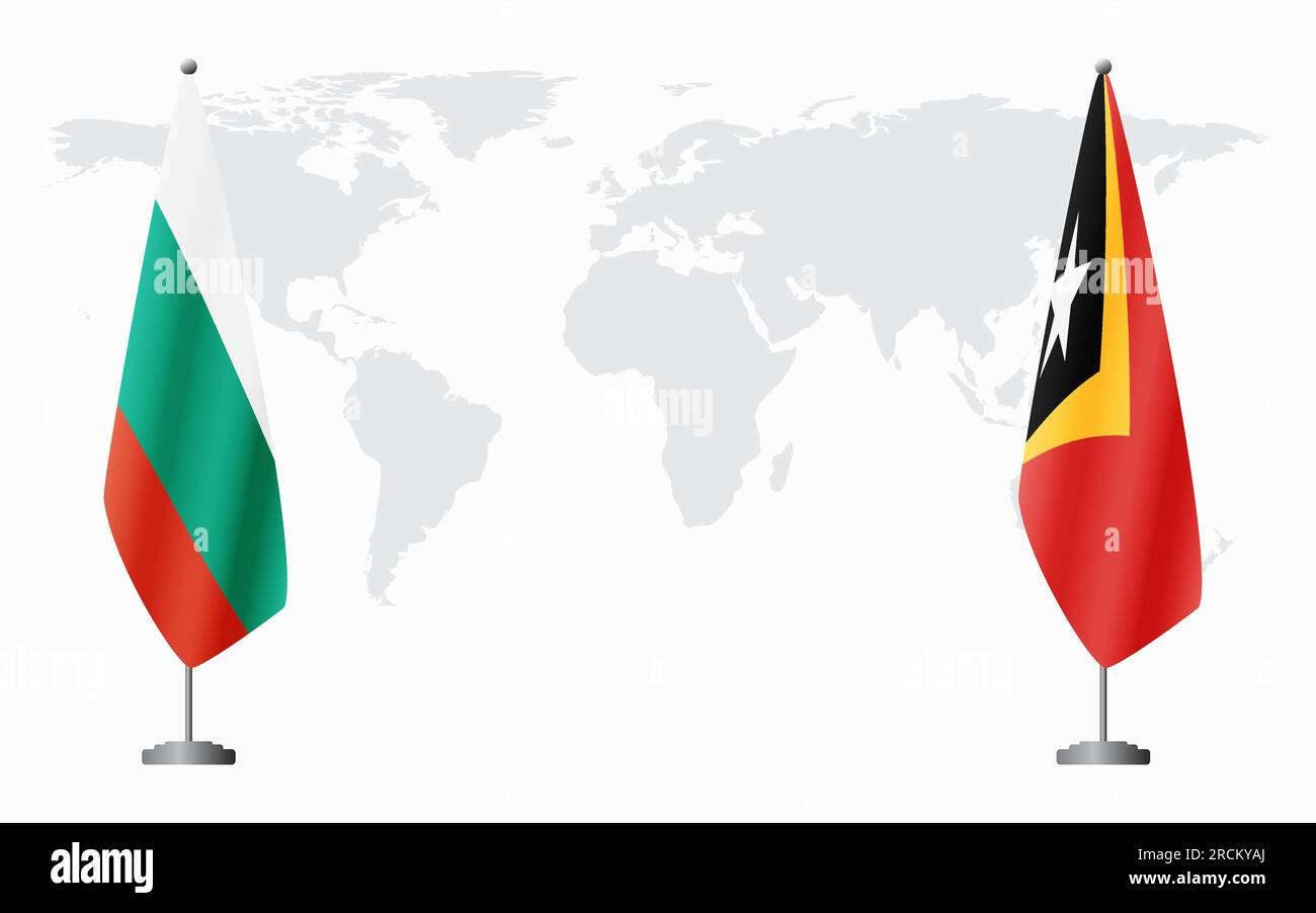 Bulgaria and Timor-Leste flags for official meeting against background of world map. Stock Vector