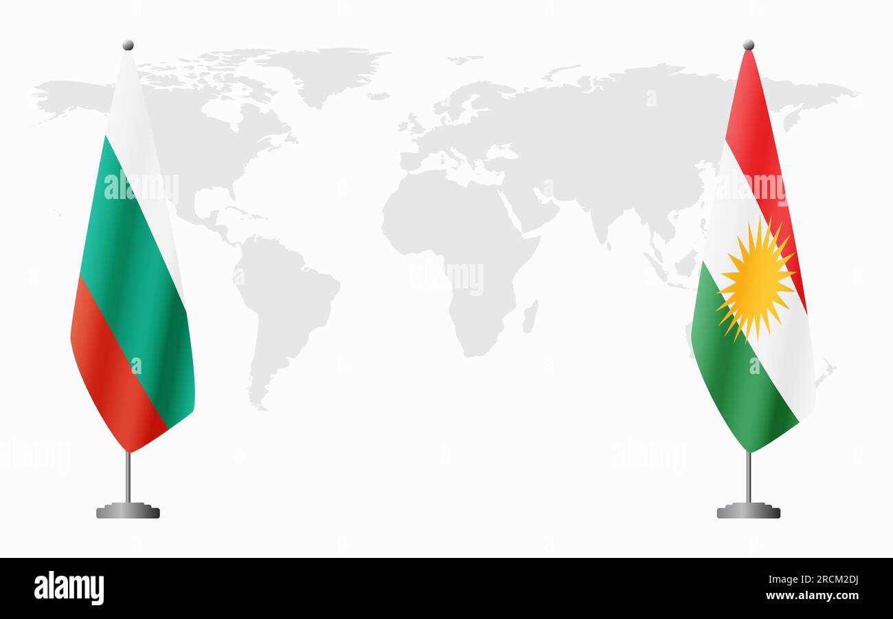 Bulgaria and Kurdistan flags for official meeting against background of world map. Stock Vector