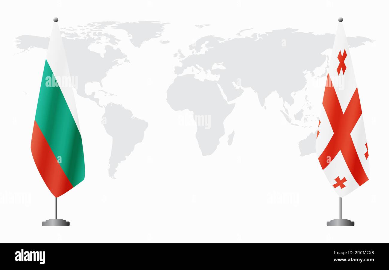 Bulgaria and Georgia flags for official meeting against background of world map. Stock Vector