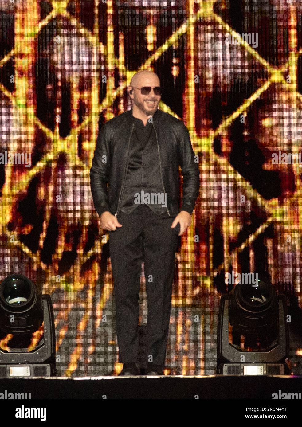 Quebec City, Canada. 14th July, 2023. Pitbull performs on day 9 of Festival d'été de Québec on July 14, 2023 in Quebec City, Quebec. Photo: Casey Flanigan/imageSPACE Credit: Imagespace/Alamy Live News Stock Photo