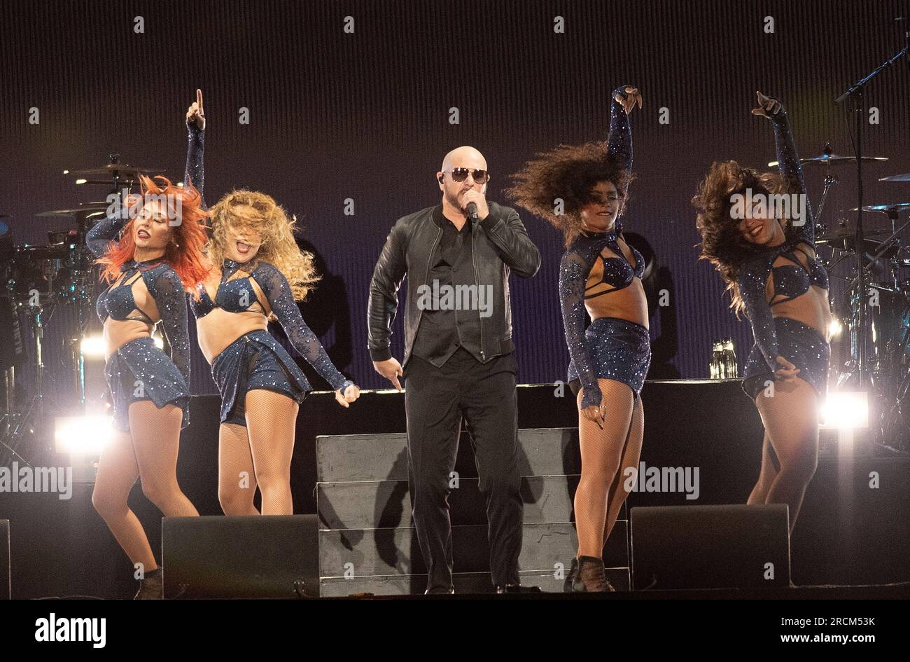 Quebec City, Canada. 14th July, 2023. Pitbull performs on day 9 of Festival d'été de Québec on July 14, 2023 in Quebec City, Quebec. Photo: Casey Flanigan/imageSPACE Credit: Imagespace/Alamy Live News Stock Photo