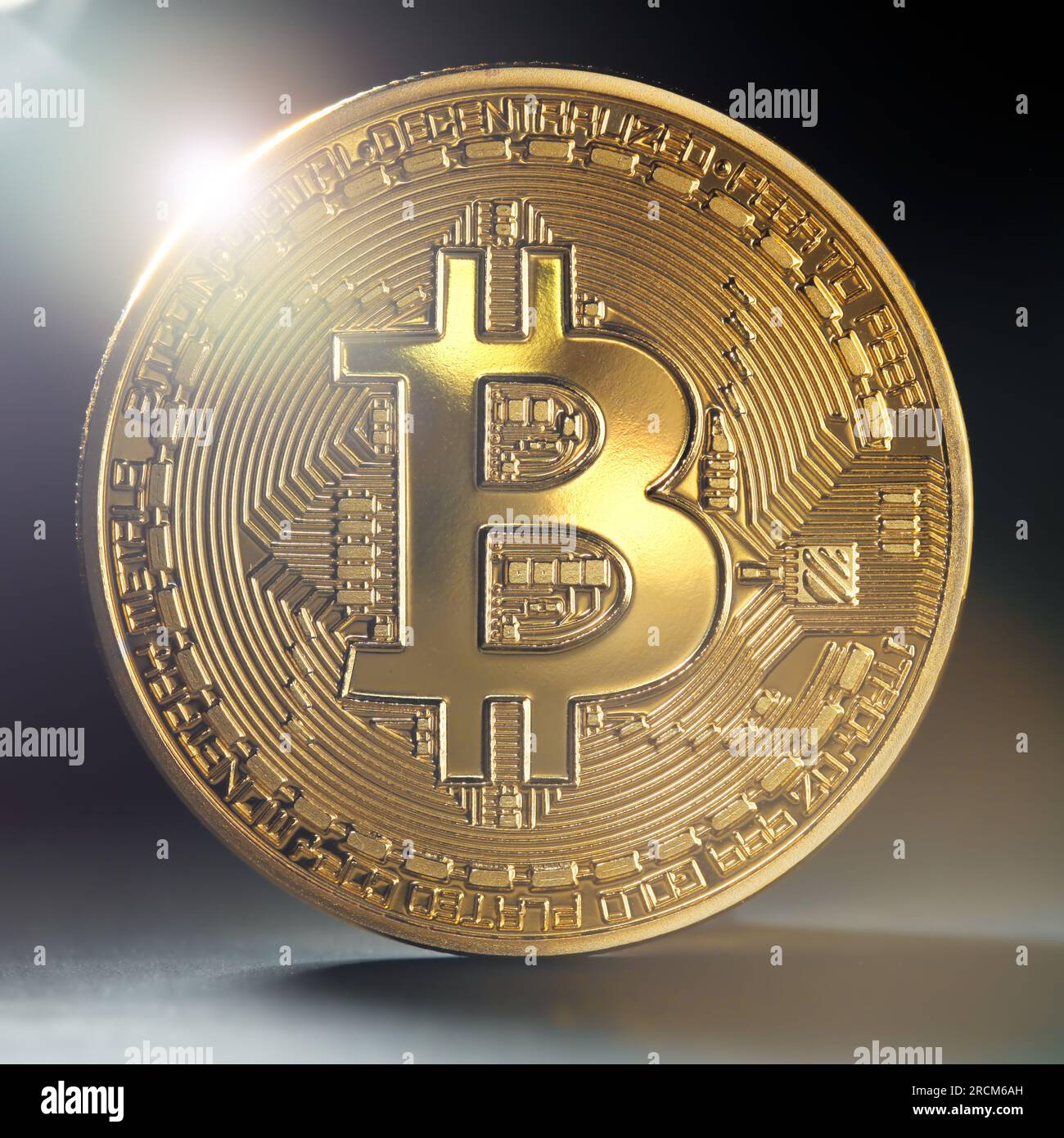 single golden shining bitcoin coin from cryprocurrency standing in a gravel  back side Stock Photo - Alamy