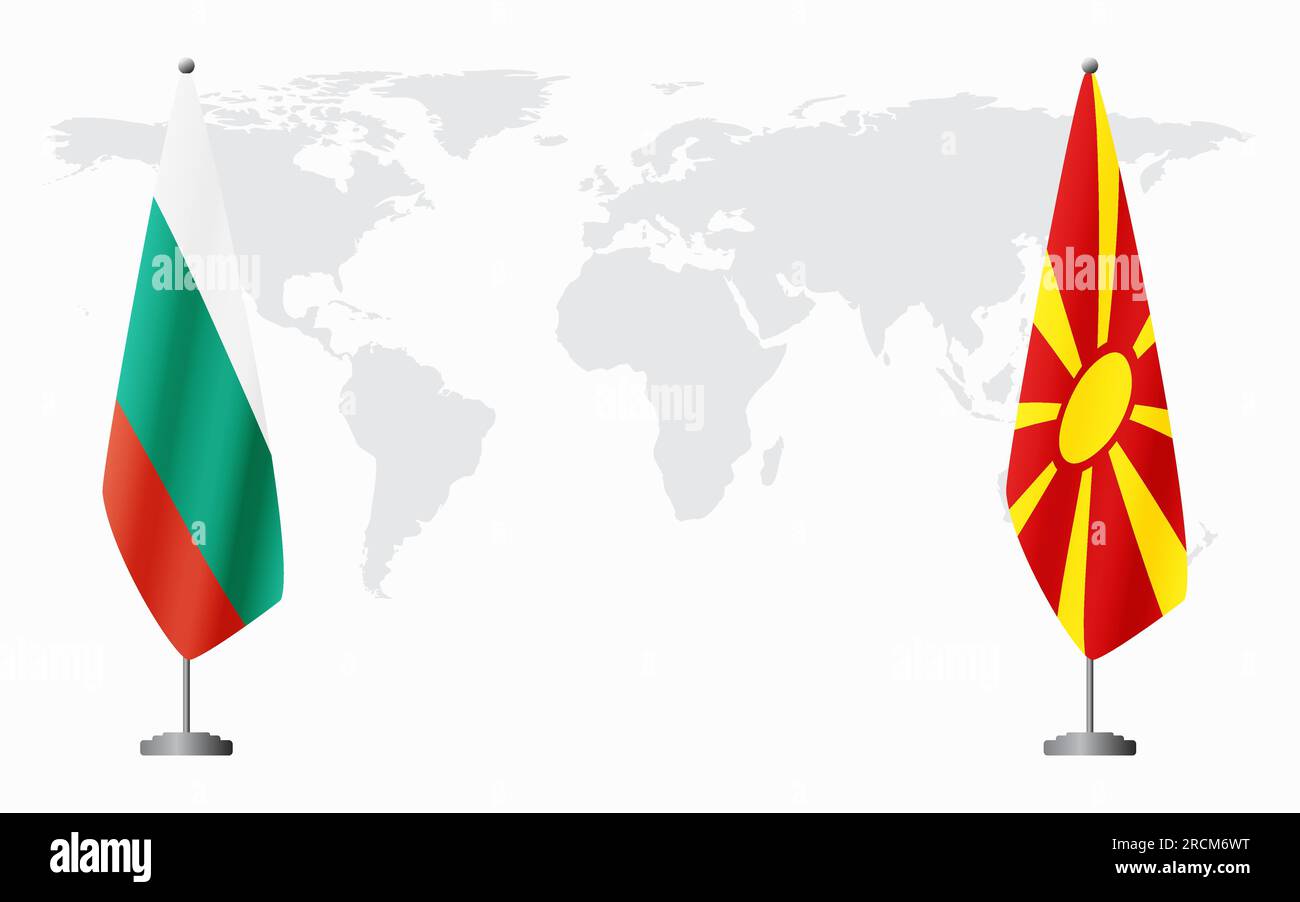Bulgaria and Northern Macedonia flags for official meeting against