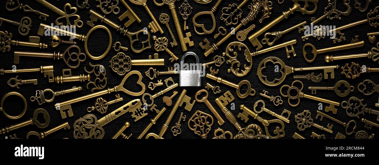 Vintage victorian style golden skeleton keys with centered around a