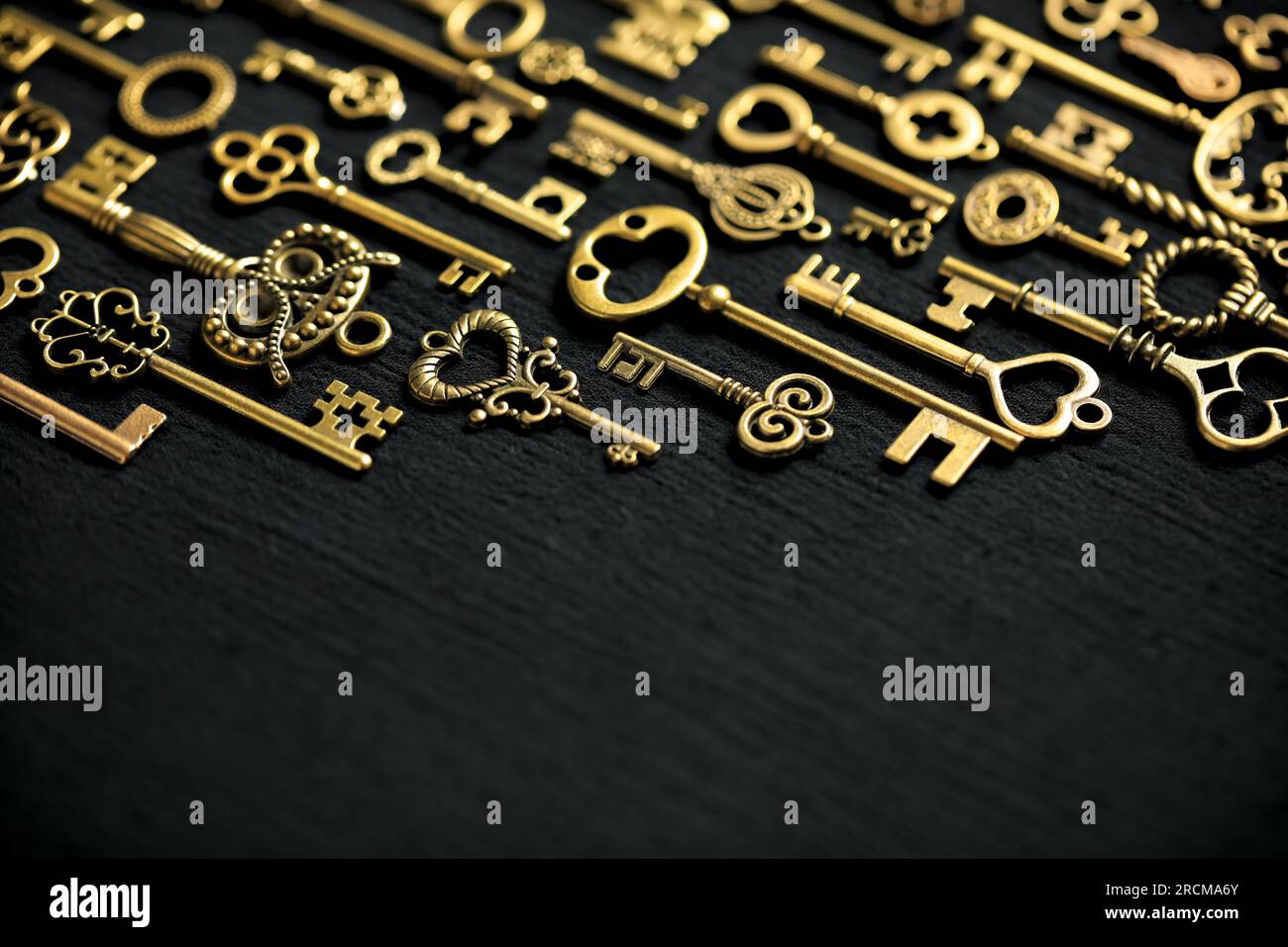 Vintage Victorian style golden skeleton keys. Concepts of keys to ...
