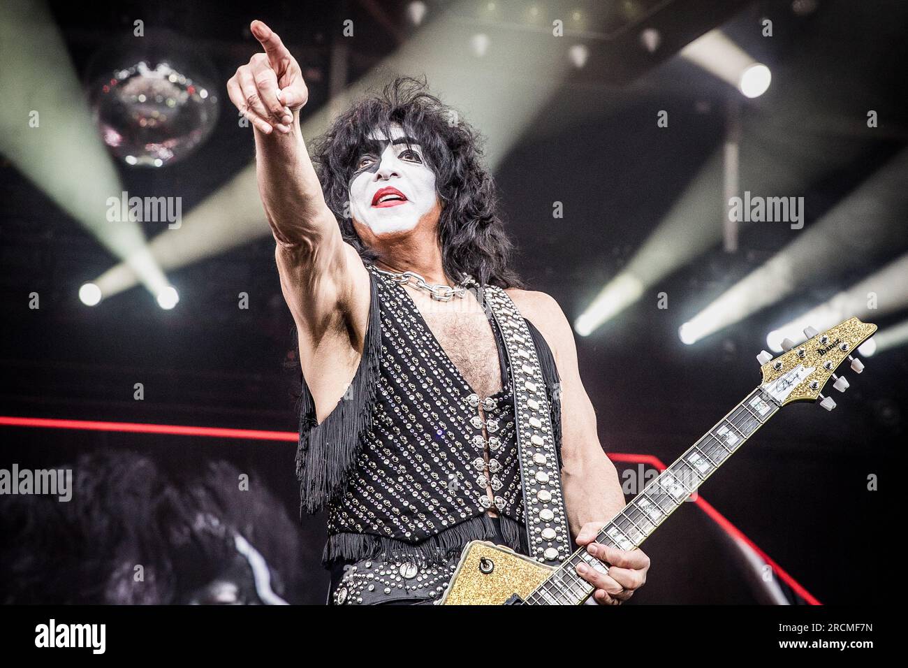 Paul Stanley of Kiss performing live at their last European concert in Tonsberg, Norway on 15 July 2023 Stock Photo