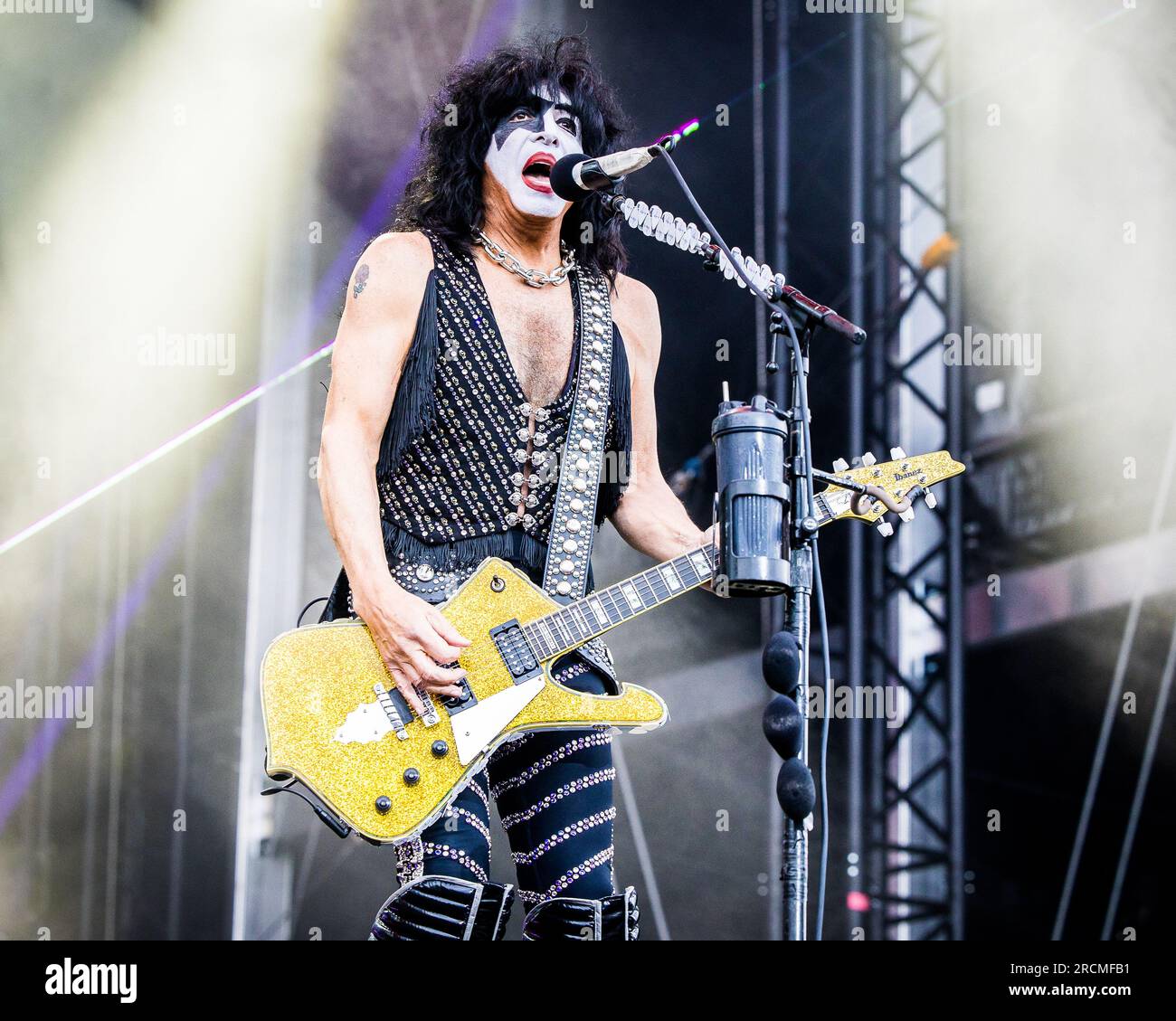 Paul Stanley of Kiss performing live at their last European concert in Tonsberg, Norway on 15 July 2023 Stock Photo