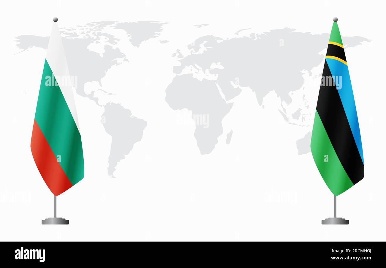 Bulgaria and Zanzibar flags for official meeting against background of world map. Stock Vector