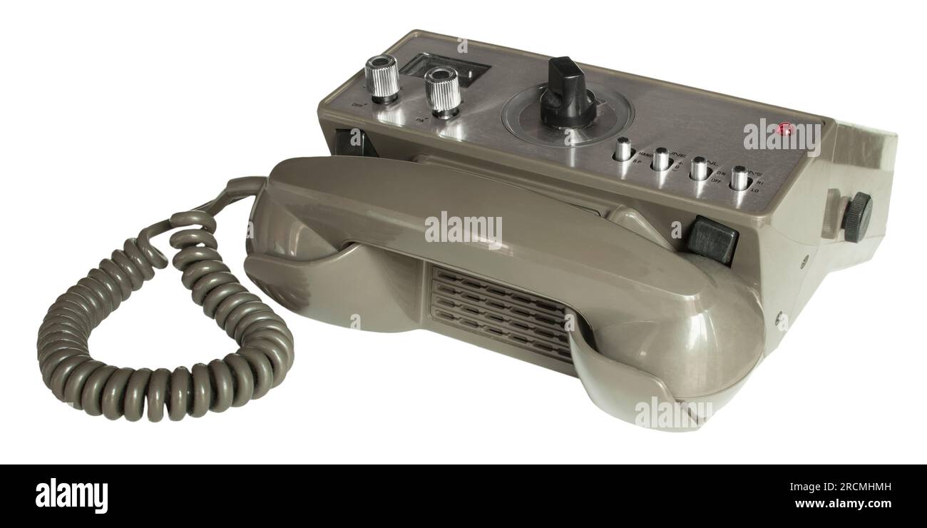 Old telephone style handset on a CB radio with LED transmitting light